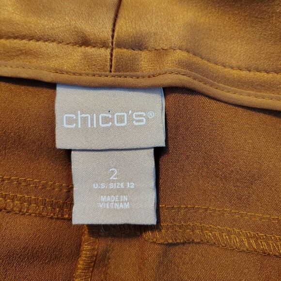 Chico's Copper Gold Satin Belted Tapered Leg Carpenter Type Pants Size L / 12 .. - Picture 8 of 15